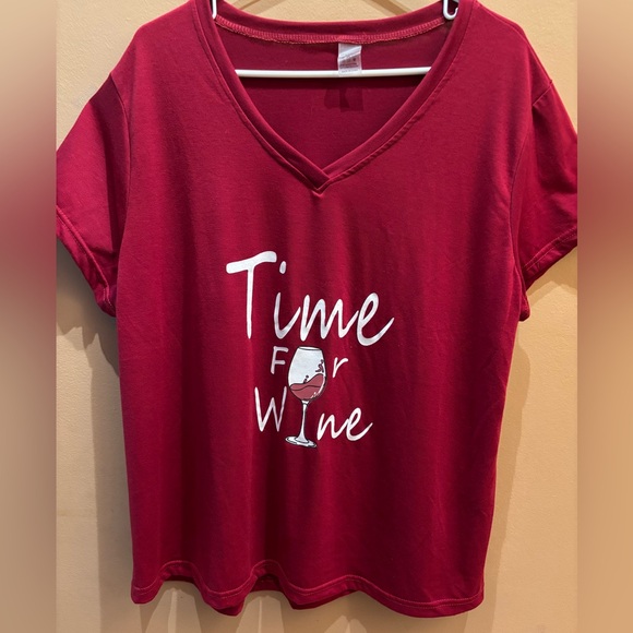 Tops - Time for Wine V Neck Red T Shirt Size 2XL